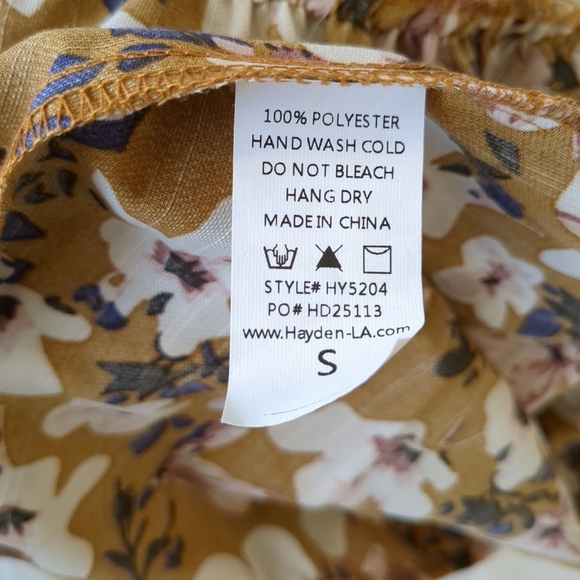 Hayden smocked square neck puff long sleeve floral dress with pockets, size S - Picture 7 of 8